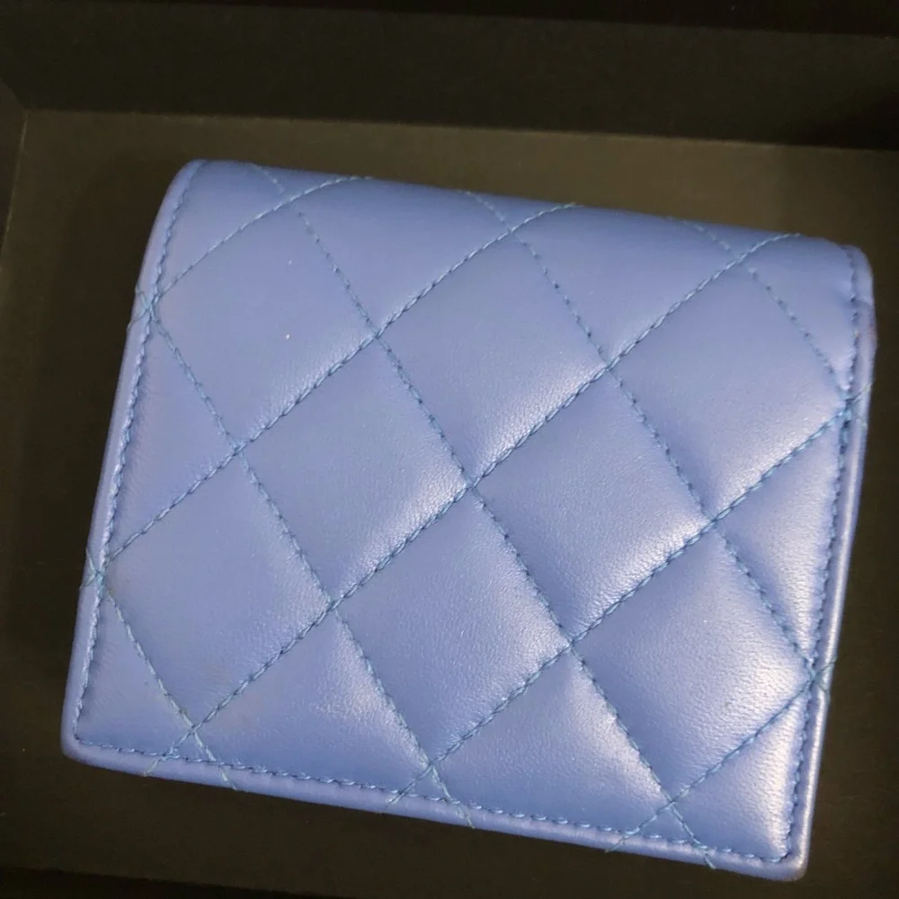 Chanel lambskin leather blue bifold wallet